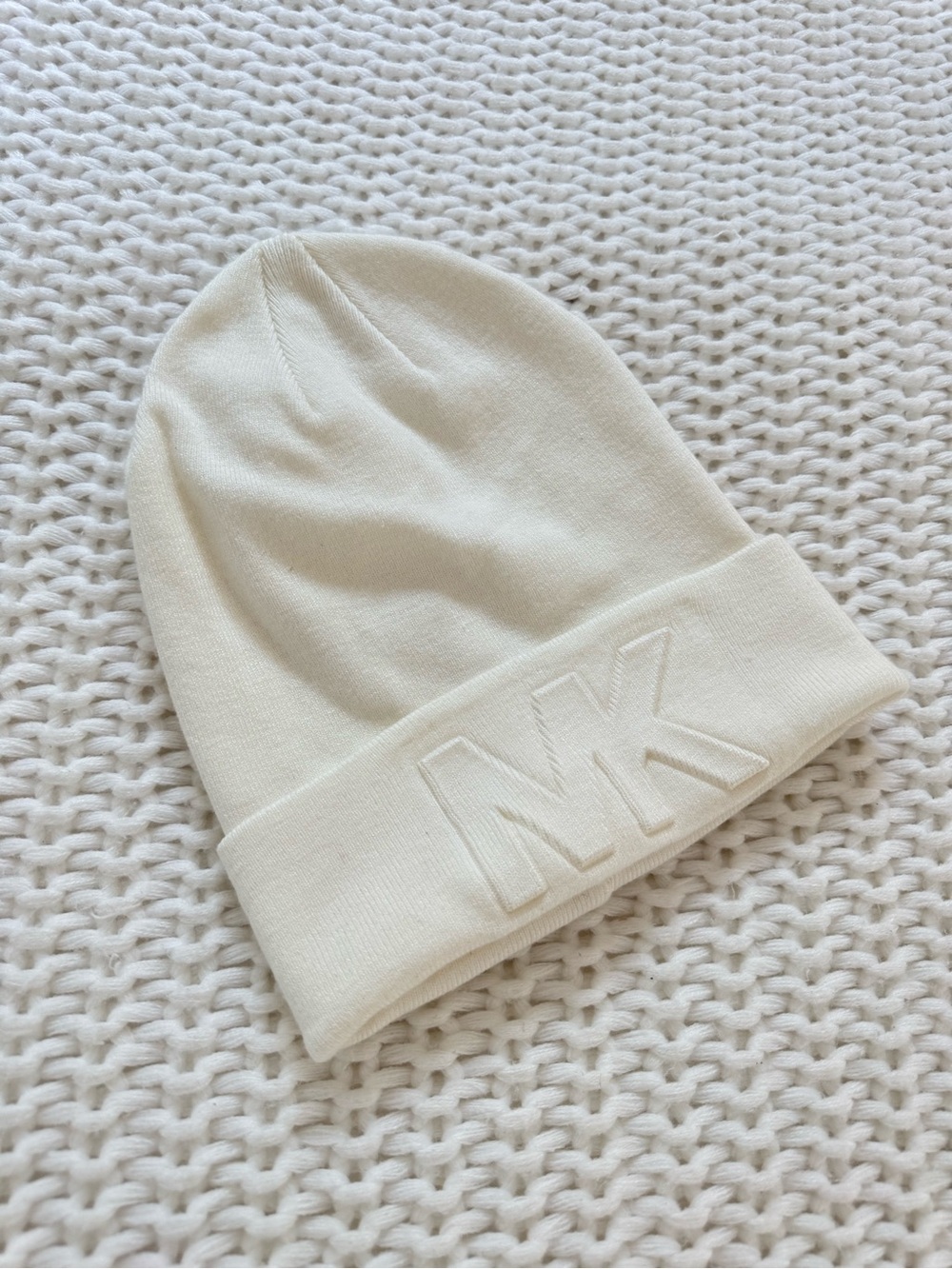 Michael Kors Cream Knit Kids Beanie with Raised MK